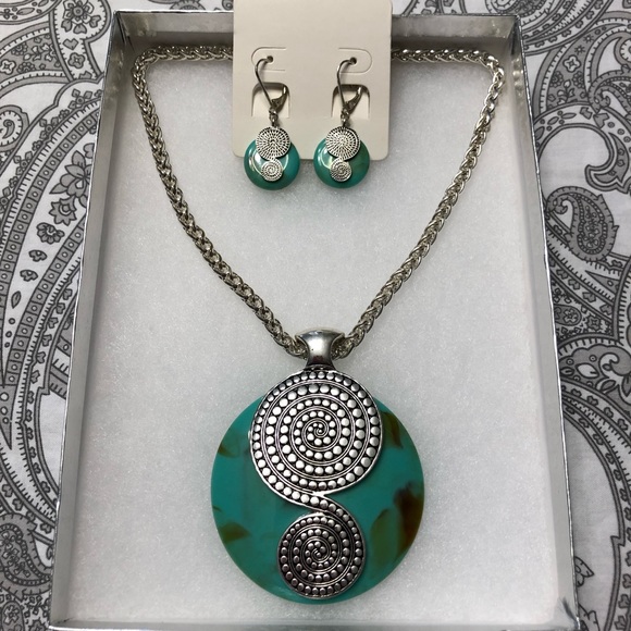⬇️ Turquoise pendent necklace with earrings - Picture 2 of 7